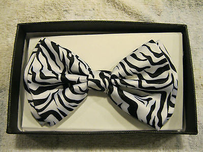 24 AWESOME BLACK AND WHITE ZEBRA PRINT ADJUSTABLE  BOW TIE-NEW GIFT BOX!