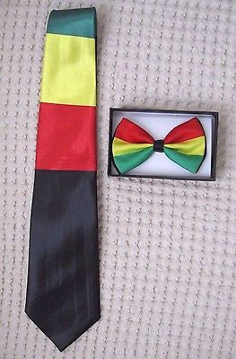 Rasta Stripes Adjustable Bow Tie and Rasta Stripes Necktie 420 Combo-New!V2