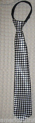 Teens Black & White Thin Zebra Stripes Adjustable 14" Pre-tied Necktie-New!