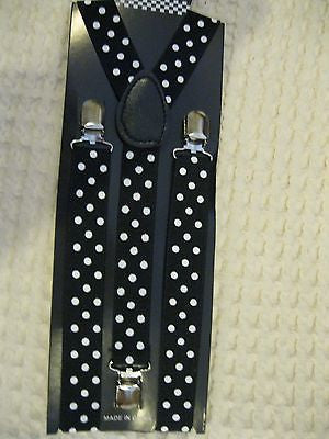 Unisex White Polka Dots on Black Y-Style Back suspenders-New in Package!