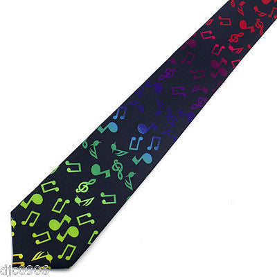 Unisex Multi Color Musical Notes Black Necktie 57" L x 3" W-Music Note Neck Tie