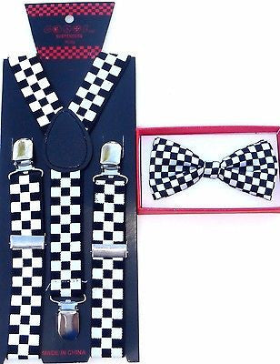 Kids Teens Polka Dot Adjustable Bow Tie&Matching 16"-27" Y-Back Suspenders-New!3