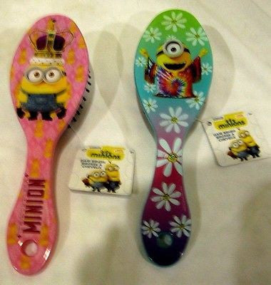 Despicable Me Minions Bob Pink and Stuart Turquoise 7" Hair Brush 2pc Combo-New!