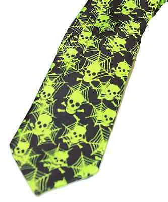 Unisex Black Neon Green Skulls Crossbones Neck tie 56" L x 2" W-Skulls Tie-New