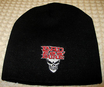 Bad 2 da Bone Skull Bad to the Bone Embroidered Black Beanie Ski Hat Cap Beanie