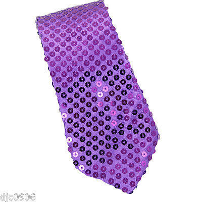 Unisex Goth Men's Purple Sequin Wedding Fashion Neck tie 56" L x 3" W-New