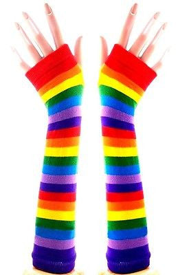 Punk Gothic Dark Rock Rainbow Color Long Arm Warmers Fingerless Multi-Color-NEW!