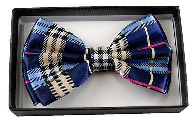 BLUE PLAID TUXEDO ADJUSTABLE  BOW TIE BOWTIE-NEW IN GIFT BOX!PLAID BOW TIE