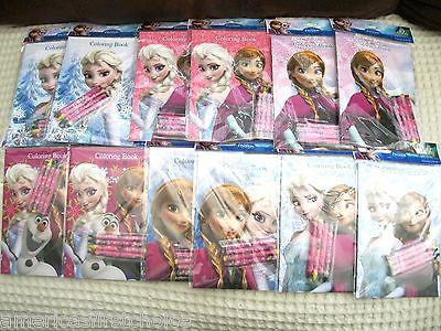 Disney Frozen 12 (6 different designs) of Elsa,Anna,Olaf Coloring Books&Crayons