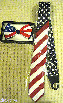 US OF AMERICA/4TH OFJULY AMERICAN FLAG ADJUSTABLE BOW TIE+MATCHING NECKTIE COMBO