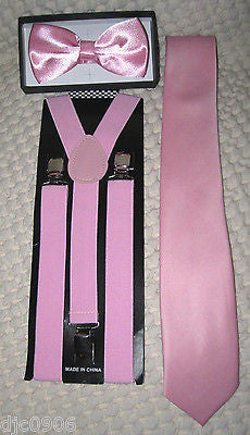 Light Pink Adjustable Bow Tie & Matching Pink Neck tie Combo Set-Pink Combo-New