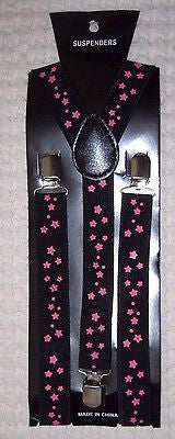Unisex Hot Pink 1" Stars Adjustable Y-back Suspenders-pink Stars Suspenders-New