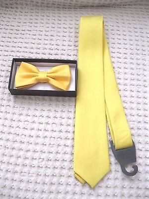 SOLID YELLOW ADJUSTABLE  BOW TIE+MATCHING SOLID YELLOW NECKTIE COMBO-BRAND NEW!