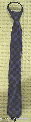 Teens Kids Purple Black Checkers Adjustable 14" Zipper Up Pre-tied Necktie-New!