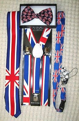 UK British Flag Y-Back Suspenders,UK Lanyard,UK Neck Tie & UK British Bow Tie-v8