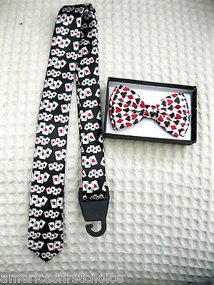 Poker Player Cards Adjustable Bow Tie and Poker 4 of a kind/4 Aces Neck Tie-V1