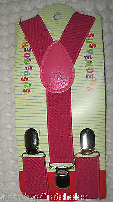 BOYS GIRLS KIDS NEON PINK CLIP-ON Y-Back Elastic 16.5"-27" suspenders-New!