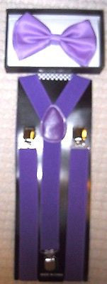 Solid Purple Adjustable Bow Tie & Solid Purple Adjustable Suspenders Set-New!