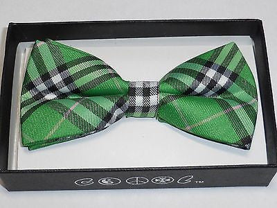 GREEN BLACK WHITE PINK PLAID TUXEDO ADJUSTABLE  BOW TIE BOWTIE-NEW!PLAID BOW TIE