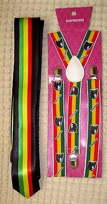 Rasta Stripes NeckTie &  Rasta Stripes with Bob Marley Portraits Suspenders-v1
