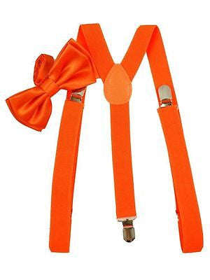 Brand New Awesome Neon Orange Bow Tie and Suspenders Combo Y-Back Set --New!