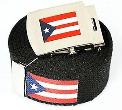 Canvas Military "Puerto Rico" Red White Blue Stripes Web Belt&Match Belt Buckle