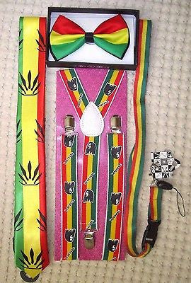 Rasta Stripes Bow Tie,Rasta NeckTie,Rasta Stripes Suspenders&Rasta Lanyard-NEW24