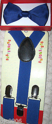Blue  Kid's Boys Girls Y-Style Back Adjustable Bow Tie & Blue Kid suspenders-New