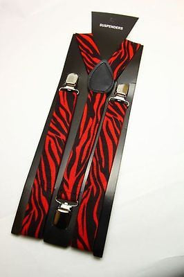 Unisex Red and Black Zebra Print Y-Style Back suspenders with polished clips
