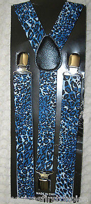 Unisex Black & Blue Leopard Cheetah Print Adjustable Y-Style Back suspenders-New
