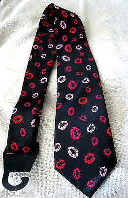 Unisex Pink and White Tie Punker Lips Necktie 57" L x 2" W-Love Lips Neck Tie