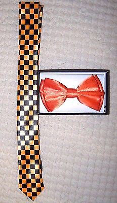 Purple Plaid Adjustable Bow Tie Bowtie & Solid Purple Neck tie Necktie Set-New!