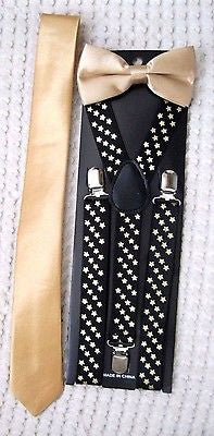 Unisex Gold 1" Stars Adjustable Y-back Suspenders-GOLD Stars Suspenders-New