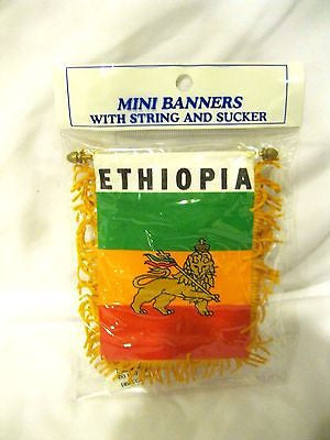 Ethiopia Mini Banner-Ethiopia Rasta Mini Flag with Suction Cup-Brand New!