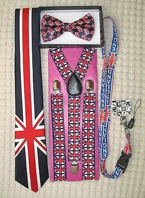 UK British Flag Y-Back Suspenders,UK Lanyard,UK Neck Tie & UK British Bow Tie-30