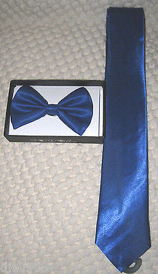 Solid French Blue Neck tie & French Blue Adjustable Bow Tie Combo Set! New!