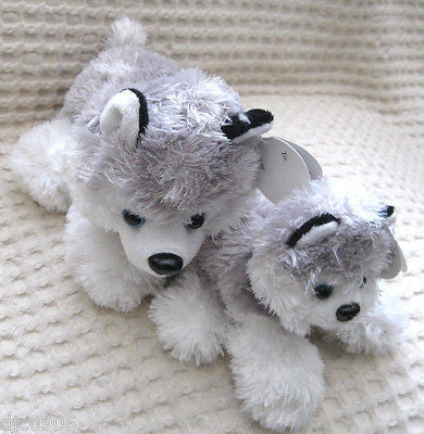 Husky 8" and Husky 6" Gray Plush Dogs-Husky Mother and Baby Set by Lonely Toys