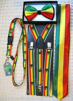 Rasta Stripes Adjustable Bow Tie and Rasta Stripes Necktie 420 Special Combo