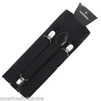 Unisex Deep Dark Black Y-Back Style Back Adjustable suspenders-New in Package