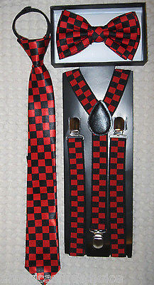 Kid's Boys Girls  Blue Adjustable Bow Tie, Blue Neck Tie &Blue Y-Back Suspenders