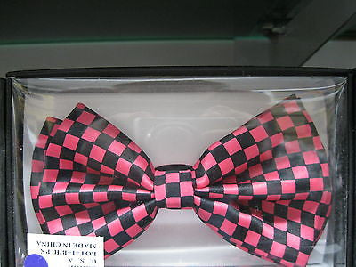 PINK & BLACK CHECKER CHECKERED ADJUSTABLE BOW TIE-NEW!BLACK PINK CHECKER BOWTIE