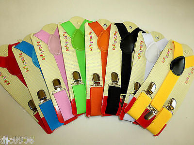 Solid Pink Kids Boys Girls Y-Back Adjustable Bow Tie &Black Kid suspenders-New!