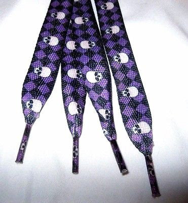 Premium Flat Purple Diamonds Skulls Rockabilly Punk Shoelaces Shoe laces-New!