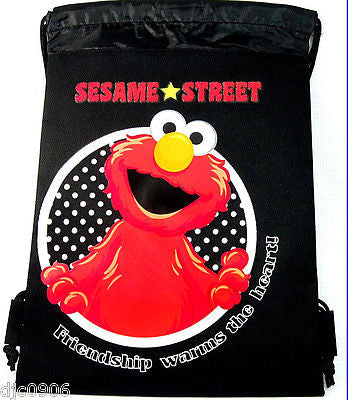 SESAME STREET ELMO COUNTING THE NUMBERS BLACK DRAWSTRING BAG BACKPACK TRAVEL-NIP