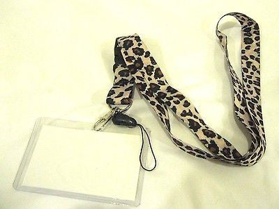 Unisex Beige Brown Leopard Animal Print 15" lanyard for ID Holder MP3- New!