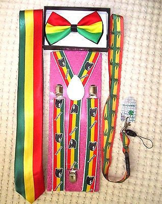 Rasta Stripes Bow Tie,Rasta NeckTie,Rasta Stripes Suspenders&Rasta Lanyard-NEW26