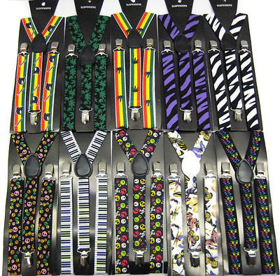 White Gray Guns Design Stache Black SUSPENDERS Y-Back Adjustable Suspenders-New!
