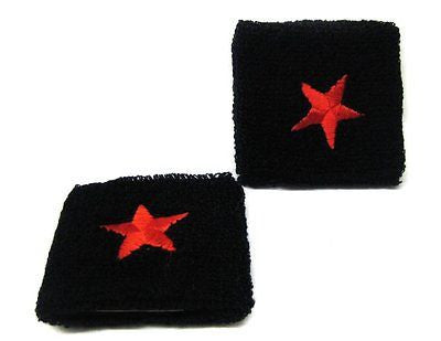 Black LARGE Peace Signs Wristbands Sweatbands PAIR-Pair of Red Star Bands-New