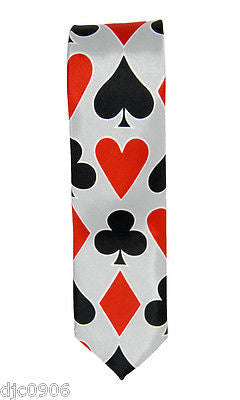 Poker Red White Black Spades,Clubs,Diamond,Hearts Neck tie 56" L x 2" W-Neck Tie