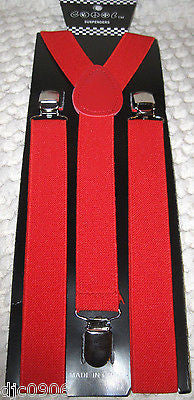 Bright Red Adjustable 57" Neck Tie & Bright Red Adjustable Suspenders Combo-New